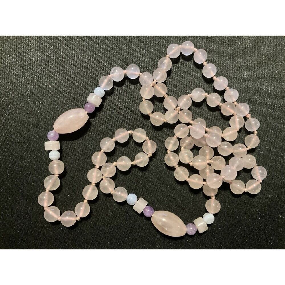 Rosequartz Amethyst 32in No Clasp Hand Knotted 32in Necklace